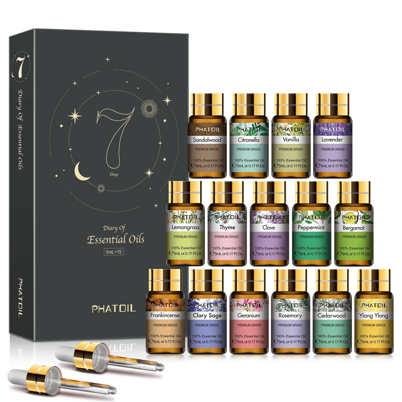 15Pcs Essential Oils Set for Diffuser Humidifier Candles Making-5Ml Lavender Vanilla Peppermint Rosemary Aroma Oil