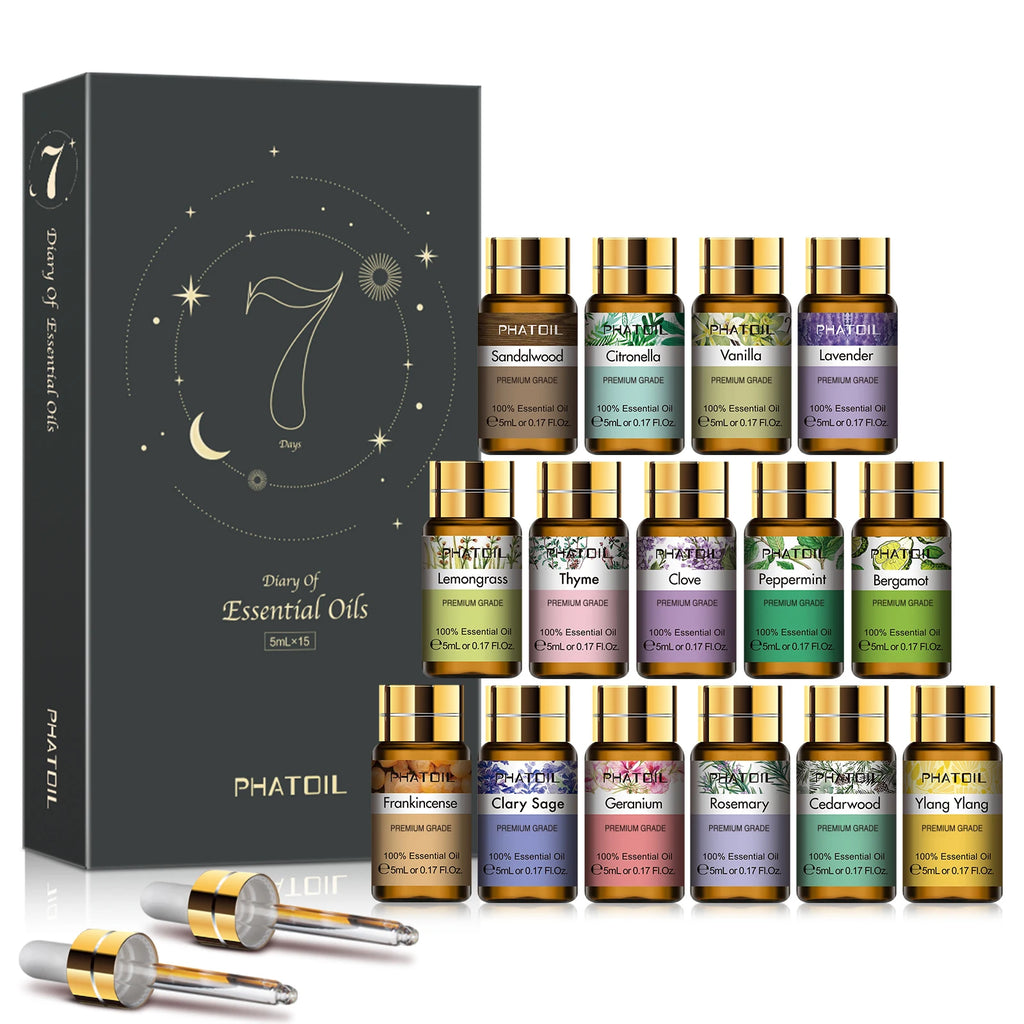15Pcs Essential Oils Set for Diffuser Humidifier Candles Making-5Ml Lavender Vanilla Peppermint Rosemary Aroma Oil